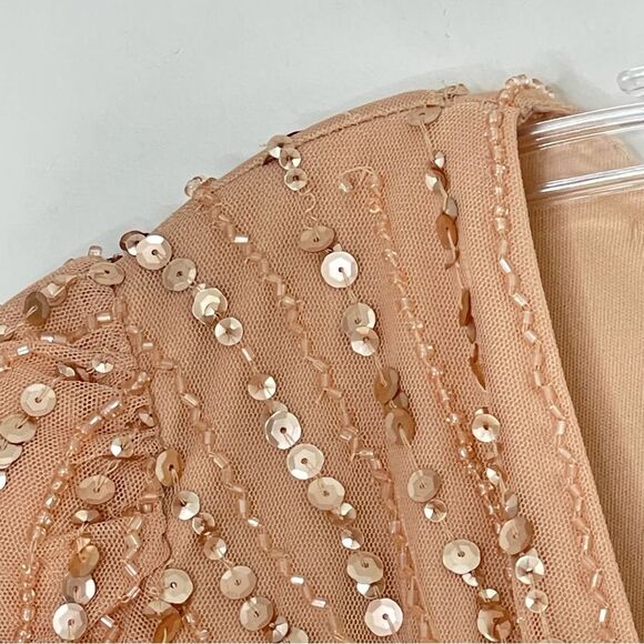 Mac Duggal 5715 Sequin Wrap-Over Long-Sleeve Embellished Gown, Rose, Size 10 - Picture 9 of 11